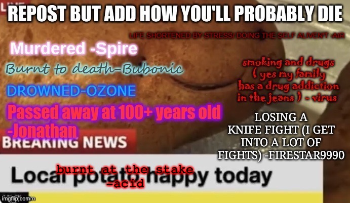 burnt at the stake
-acid | made w/ Imgflip meme maker