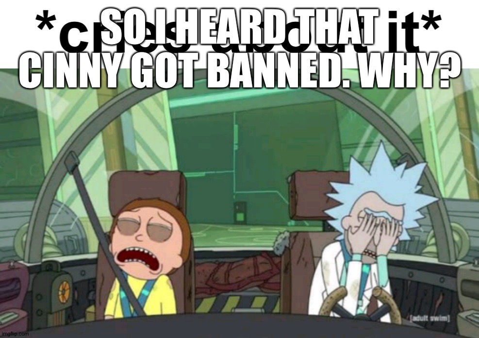 *cries about it* | SO I HEARD THAT CINNY GOT BANNED. WHY? | image tagged in cries about it | made w/ Imgflip meme maker