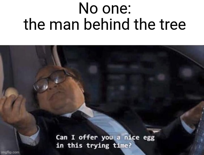 Its one of a easter egg in deltarune | No one:
the man behind the tree | image tagged in blank white template,can i offer you a nice egg in this trying time | made w/ Imgflip meme maker