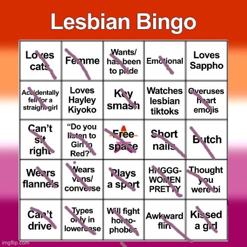 um i'm kinda like a mix between a butch and a femme if that makes sense- | image tagged in lesbian bingo | made w/ Imgflip meme maker