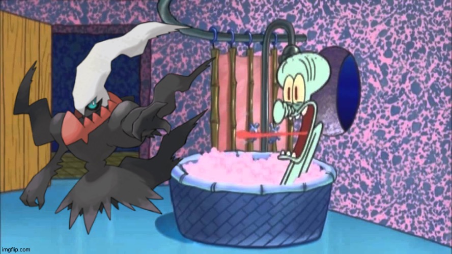 Darkrai goes to Squidward's house | image tagged in who dropped by squidward's house | made w/ Imgflip meme maker