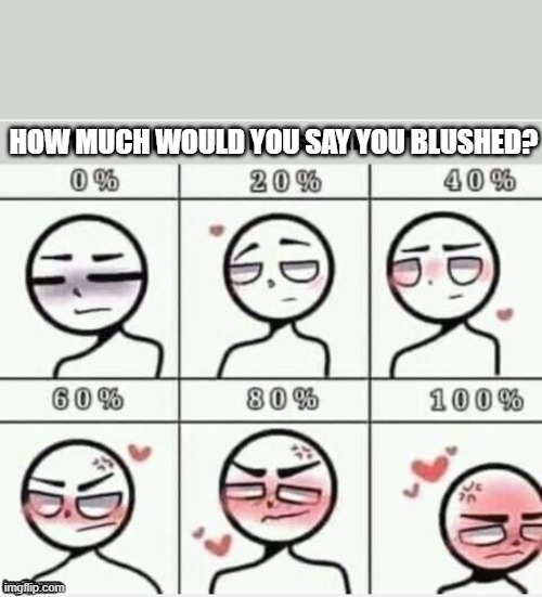 Blush | HOW MUCH WOULD YOU SAY YOU BLUSHED? | image tagged in blush | made w/ Imgflip meme maker