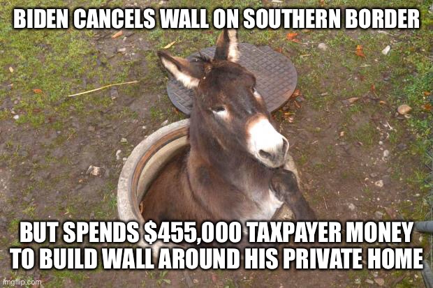 Asshole | BIDEN CANCELS WALL ON SOUTHERN BORDER; BUT SPENDS $455,000 TAXPAYER MONEY TO BUILD WALL AROUND HIS PRIVATE HOME | image tagged in asshole,biden,border wall,taxpayer money,his own house | made w/ Imgflip meme maker