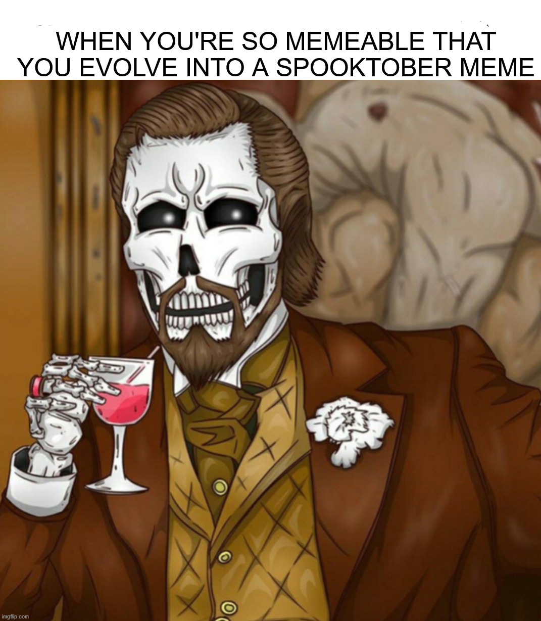 Spooky Leo ;) |  WHEN YOU'RE SO MEMEABLE THAT YOU EVOLVE INTO A SPOOKTOBER MEME | image tagged in memes,funny,laughing leo,skeleton leo,spooktober,halloween | made w/ Imgflip meme maker