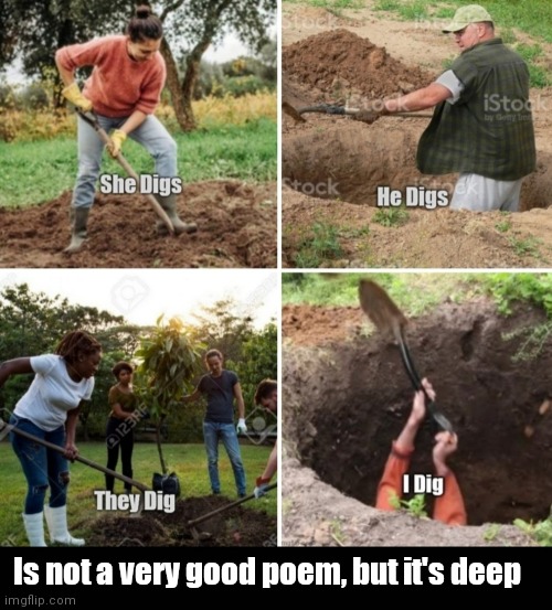 Can you dig it? | Is not a very good poem, but it's deep | image tagged in funny | made w/ Imgflip meme maker