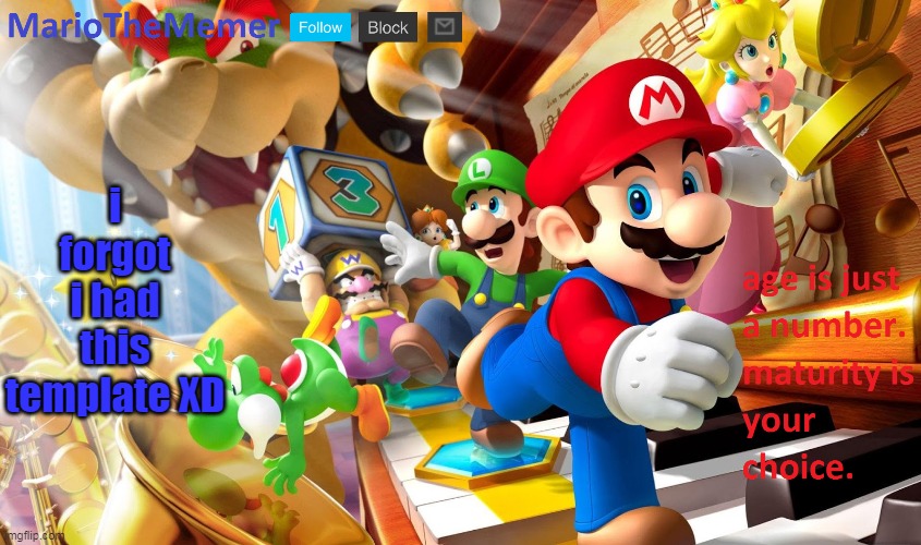 he forgor ? | i forgot i had this template XD | image tagged in mariothememer announcement template v2 | made w/ Imgflip meme maker
