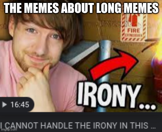 Robertidk irony | THE MEMES ABOUT LONG MEMES | image tagged in robertidk irony | made w/ Imgflip meme maker