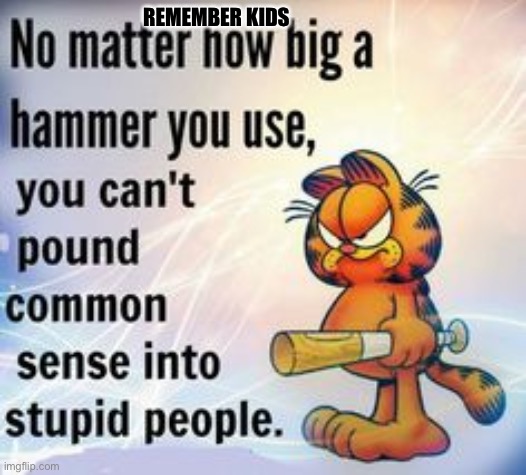 You can't pound common sense into stupid people | REMEMBER KIDS | image tagged in you can't pound common sense into stupid people | made w/ Imgflip meme maker