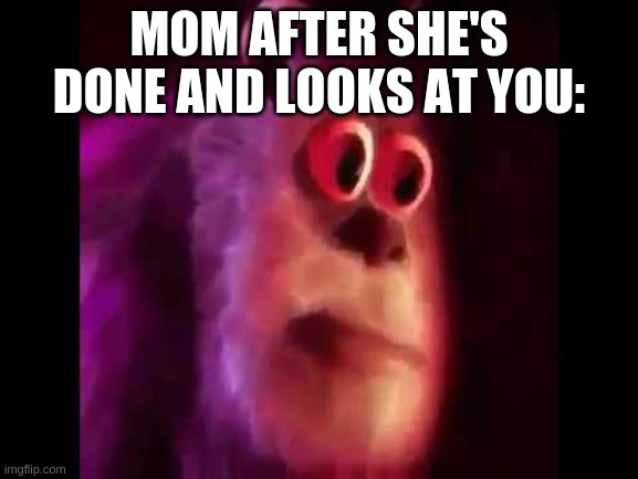 Sully Groan | MOM AFTER SHE'S DONE AND LOOKS AT YOU: | image tagged in sully groan | made w/ Imgflip meme maker