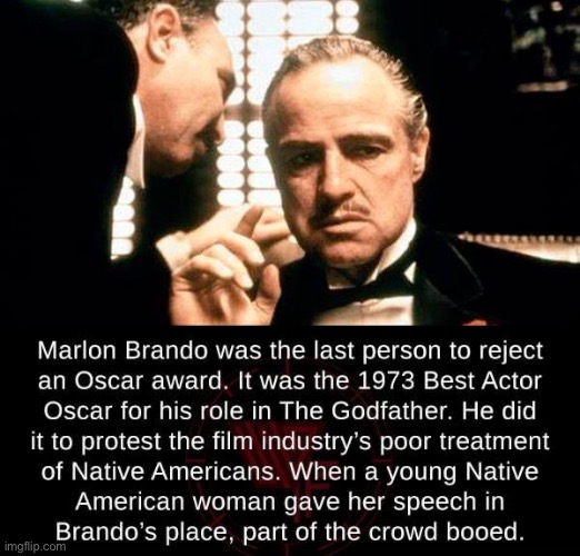 Marlon Brando Oscar rejection | image tagged in marlon brando oscar rejection | made w/ Imgflip meme maker