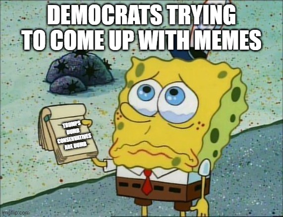 DEMOCRATS TRYING TO COME UP WITH MEMES; TRUMPS DUMB CONSERVATIVES ARE DUMB | made w/ Imgflip meme maker