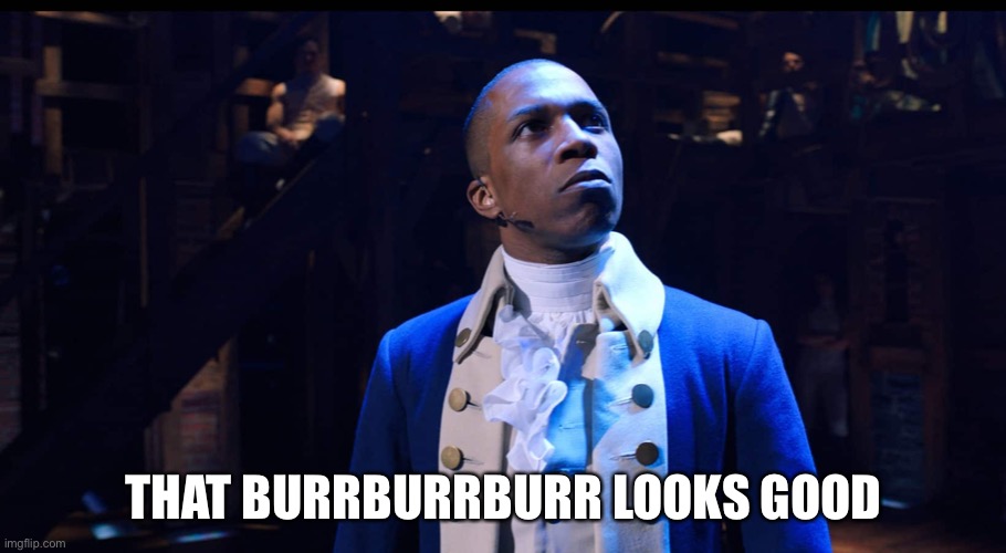 Aaron Burr he changes the game | THAT BURRBURRBURR LOOKS GOOD | image tagged in aaron burr he changes the game | made w/ Imgflip meme maker