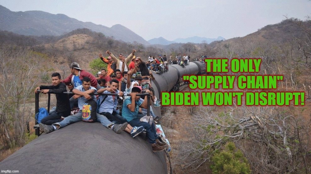 THE ONLY "SUPPLY CHAIN" BIDEN WON'T DISRUPT! | image tagged in invasion,illegals,embargo,biden,tyranny for you,illegal immigrants | made w/ Imgflip meme maker