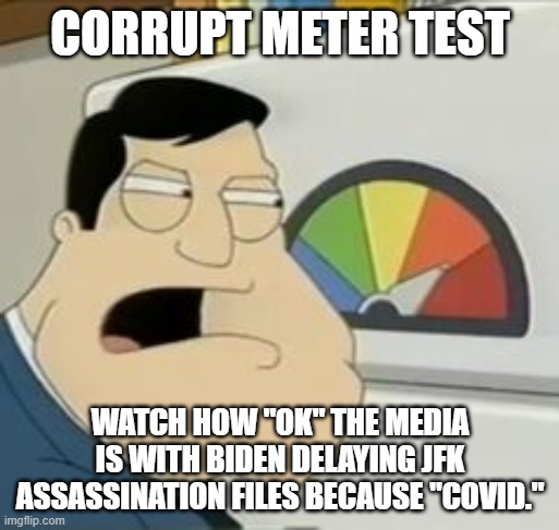 There's just too much Covid for government to be transparent right now... | CORRUPT METER TEST; WATCH HOW "OK" THE MEDIA IS WITH BIDEN DELAYING JFK ASSASSINATION FILES BECAUSE "COVID." | image tagged in stan meter | made w/ Imgflip meme maker