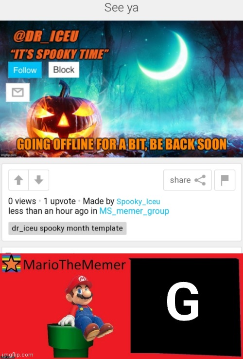 G | image tagged in mariothememer announcement template v1 | made w/ Imgflip meme maker