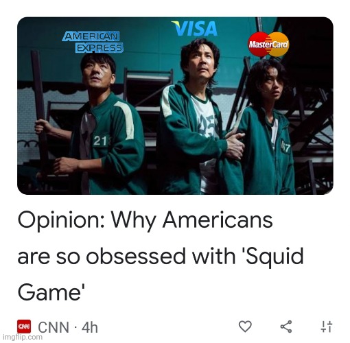 Squid Game | image tagged in visa,mastercard,american express,credit cards,debt | made w/ Imgflip meme maker