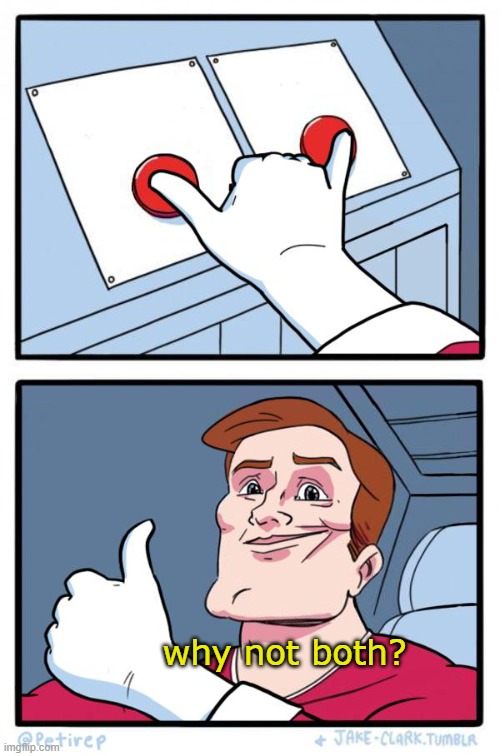 Both Buttons Pressed | why not both? | image tagged in both buttons pressed | made w/ Imgflip meme maker