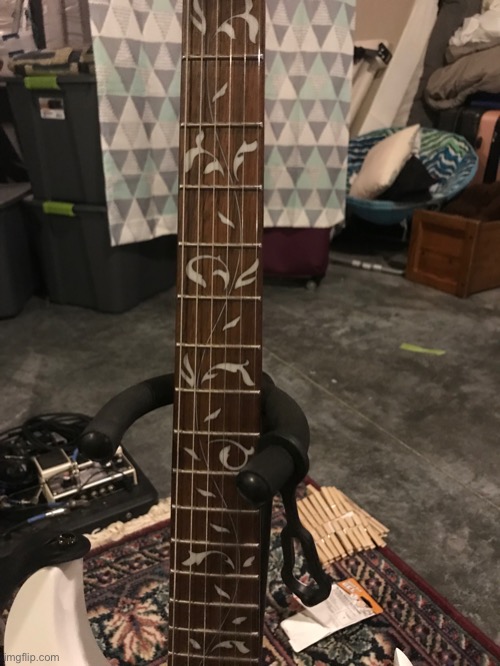A close up of the neck cause I really like how it looks | image tagged in guitar neck,ibanez,steve vai | made w/ Imgflip meme maker