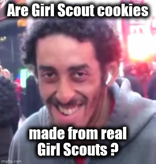 Pedophile | Are Girl Scout cookies made from real Girl Scouts ? | image tagged in pedophile | made w/ Imgflip meme maker