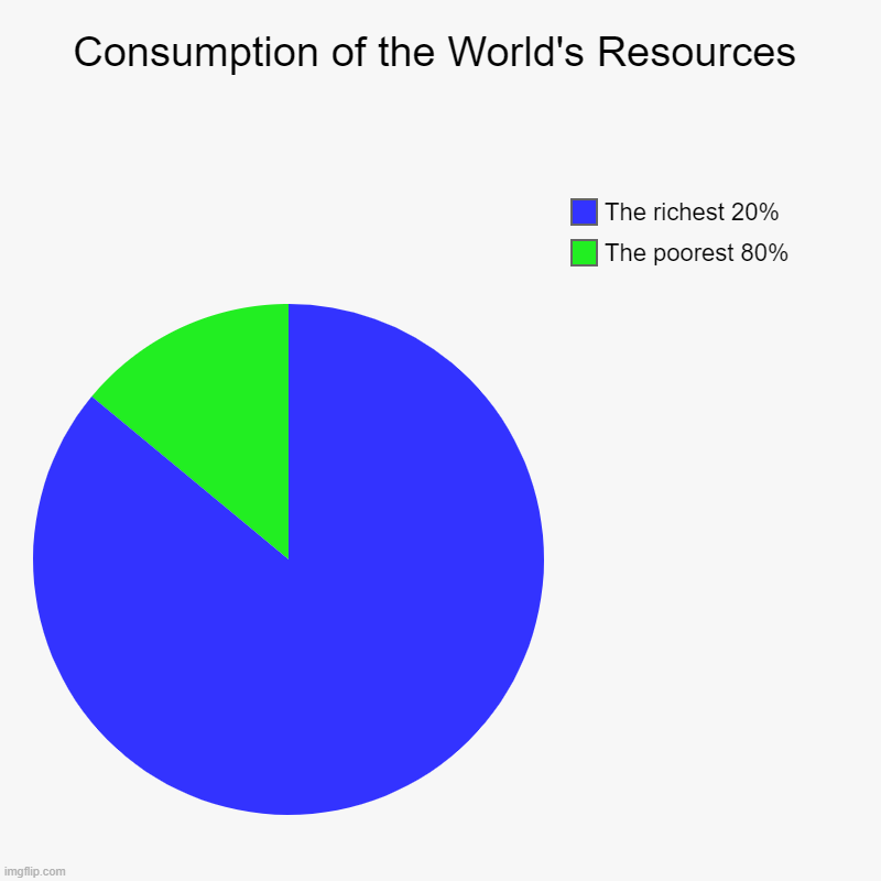 The earth's resources belong to all, not just a few. | Consumption of the World's Resources | The poorest 80%, The richest 20% | image tagged in charts,pie charts,inequality,income inequality,socialism,capitalism | made w/ Imgflip chart maker