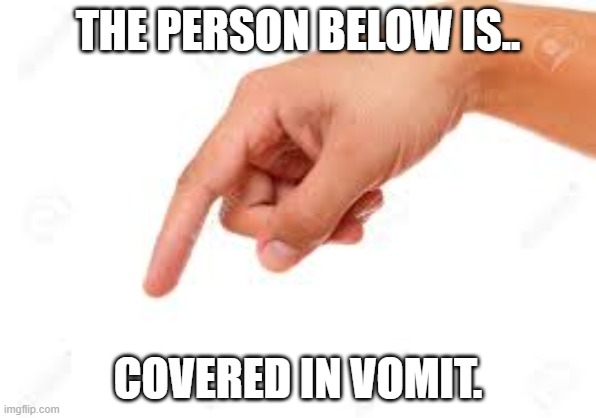 the person below | THE PERSON BELOW IS.. COVERED IN VOMIT. | image tagged in the person below | made w/ Imgflip meme maker