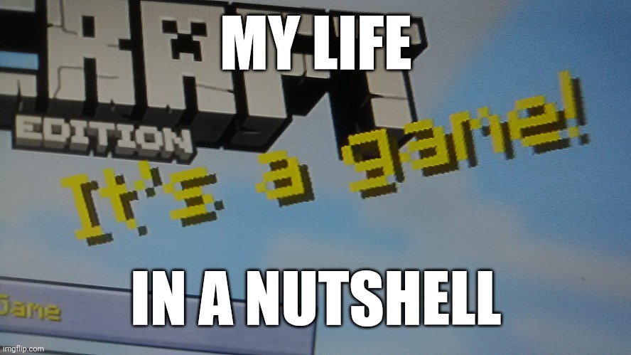 Relatable, is it not? | MY LIFE; IN A NUTSHELL | image tagged in minecraft it's a game | made w/ Imgflip meme maker