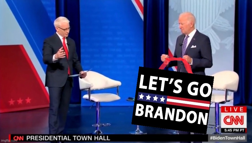 Let’s Go Brandon | image tagged in anderson cooper,cnn fake news,lets go brandon,biden,presidential town hall | made w/ Imgflip meme maker