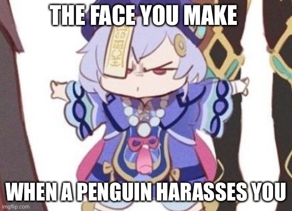 Qiqi is not amused | THE FACE YOU MAKE; WHEN A PENGUIN HARASSES YOU | image tagged in angry qiqi | made w/ Imgflip meme maker