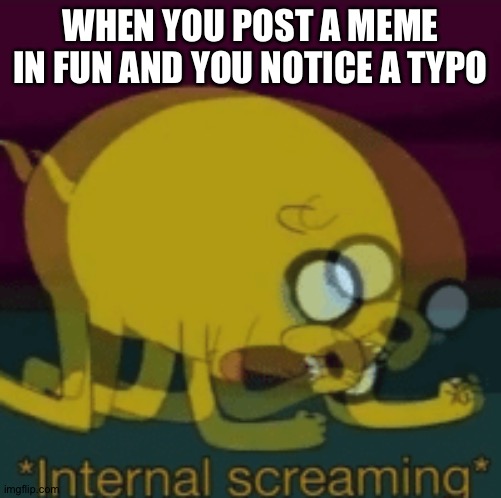 Jake The Dog Internal Screaming | WHEN YOU POST A MEME IN FUN AND YOU NOTICE A TYPO | image tagged in jake the dog internal screaming | made w/ Imgflip meme maker