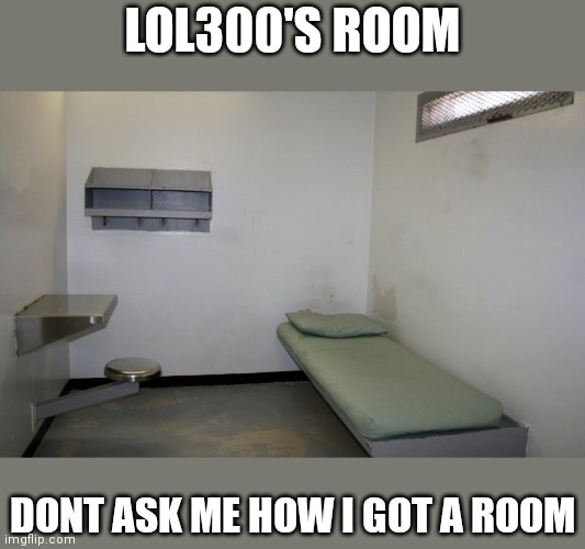 Room so exploring the a.s.s wont send me to a void, but instead this room | LOL300'S ROOM; DONT ASK ME HOW I GOT A ROOM | image tagged in prison cell inside | made w/ Imgflip meme maker