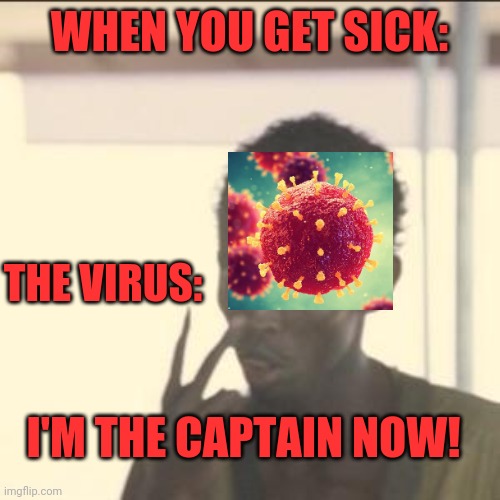 Look At Me Meme | WHEN YOU GET SICK:; THE VIRUS:; I'M THE CAPTAIN NOW! | image tagged in memes,look at me | made w/ Imgflip meme maker