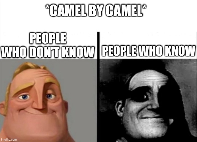 Trash meme | *CAMEL BY CAMEL*; PEOPLE WHO DON’T KNOW; PEOPLE WHO KNOW | image tagged in teacher's copy | made w/ Imgflip meme maker