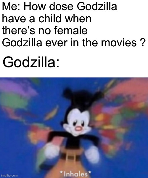 When you ask Godzilla how he has a child |  Me: How dose Godzilla have a child when there’s no female Godzilla ever in the movies ? Godzilla: | image tagged in world occupied,kaiju universe,godzilla | made w/ Imgflip meme maker