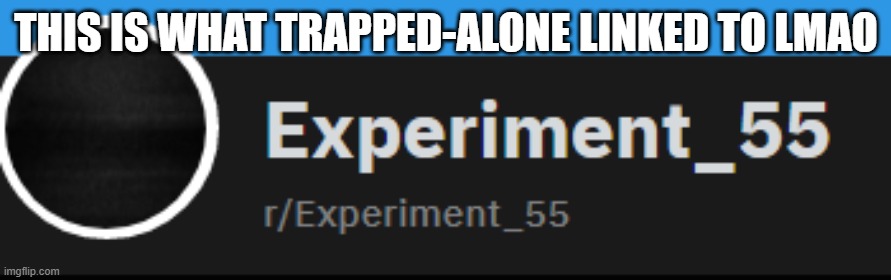 https://www.reddit.com/r/experiment_55/ | THIS IS WHAT TRAPPED-ALONE LINKED TO LMAO | made w/ Imgflip meme maker