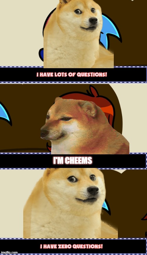 doge mode | I'M CHEEMS | image tagged in i have lots of questions,doge | made w/ Imgflip meme maker