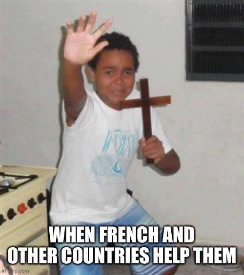 Scared Kid | WHEN FRENCH AND OTHER COUNTRIES HELP THEM | image tagged in scared kid | made w/ Imgflip meme maker
