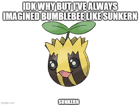huh | IDK WHY BUT I'VE ALWAYS IMAGINED BUMBLEBEE LIKE SUNKERN; SUNKERN | image tagged in pokemon,memes,blank white template,wof,wings of fire | made w/ Imgflip meme maker