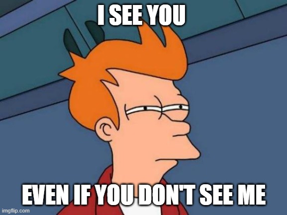 Futurama Fry | I SEE YOU; EVEN IF YOU DON'T SEE ME | image tagged in memes,futurama fry | made w/ Imgflip meme maker