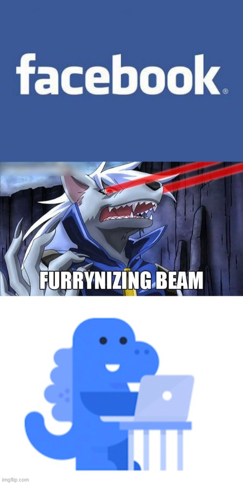 For the record, They did it first (That's the actual Facebook mascot!) | image tagged in facebook,furrynizing beam,mascot,memes,furry | made w/ Imgflip meme maker