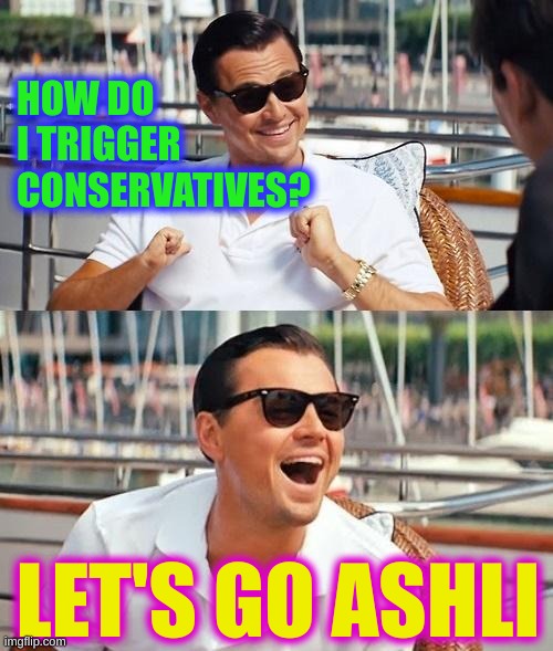 anybody can do it | HOW DO
I TRIGGER
CONSERVATIVES? LET'S GO ASHLI | image tagged in memes,leonardo dicaprio wolf of wall street,lets go ashli,lets go brandon,triggered conservative,capitol riot | made w/ Imgflip meme maker