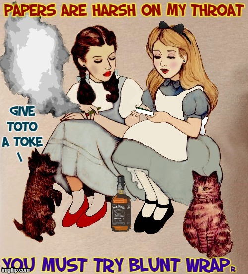 Alice had a cat; Dorothy, a dog & got along swell when rolling a log | image tagged in vince vance,wizard of oz,toto,alice in wonderland,cheshire cat,memes | made w/ Imgflip meme maker
