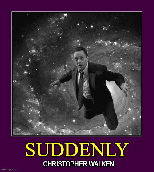 Christopher Walken Beats Virgin Galactic into Outer Space | SUDDENLY; CHRISTOPHER WALKEN | image tagged in vince vance,outer space,christopher walken,memes,twilight zone,black and white | made w/ Imgflip meme maker