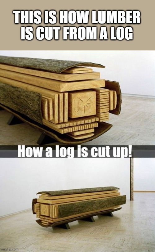 how its done | THIS IS HOW LUMBER IS CUT FROM A LOG | image tagged in lumberjack,wood | made w/ Imgflip meme maker