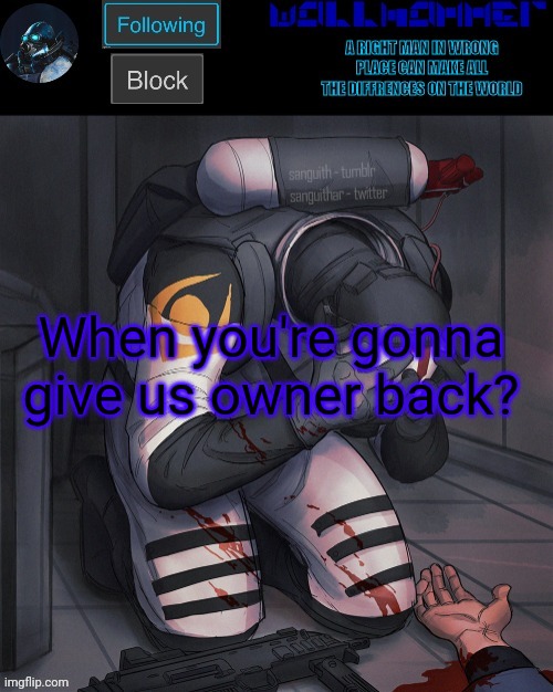 When you're gonna give us owner back? | image tagged in wallhammer temp | made w/ Imgflip meme maker