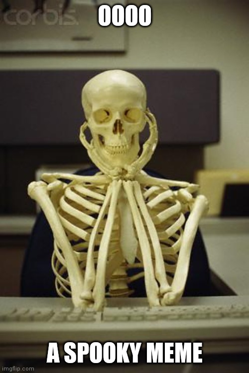 Waiting Skeleton | OOOO A SPOOKY MEME | image tagged in waiting skeleton | made w/ Imgflip meme maker