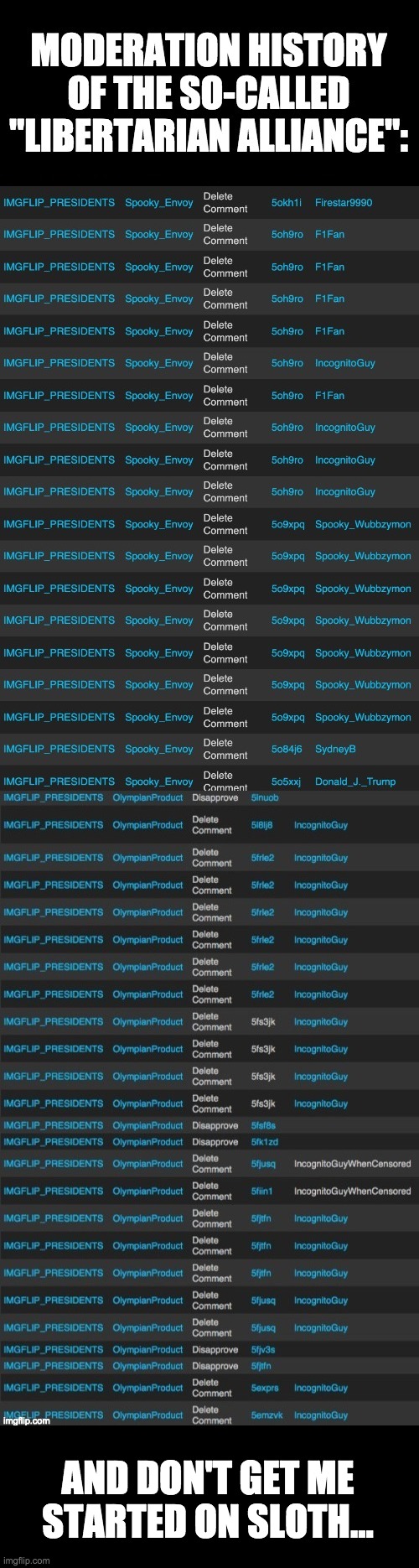 And they still hypocritically accuse me of censorship. So vote RUP instead of the fake libertarians! We support free speech! | AND DON'T GET ME STARTED ON SLOTH... | made w/ Imgflip meme maker