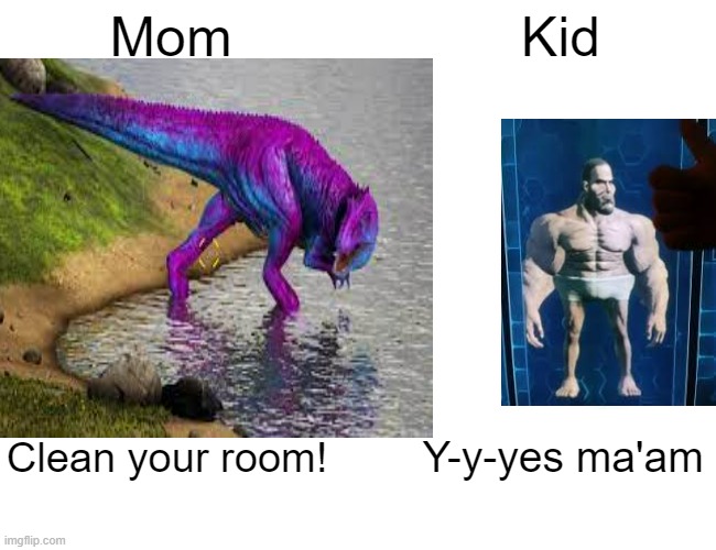 Mom; Kid; Clean your room! Y-y-yes ma'am | made w/ Imgflip meme maker