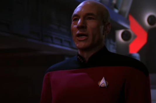 Picard speaking at Klingon high council. Blank Meme Template