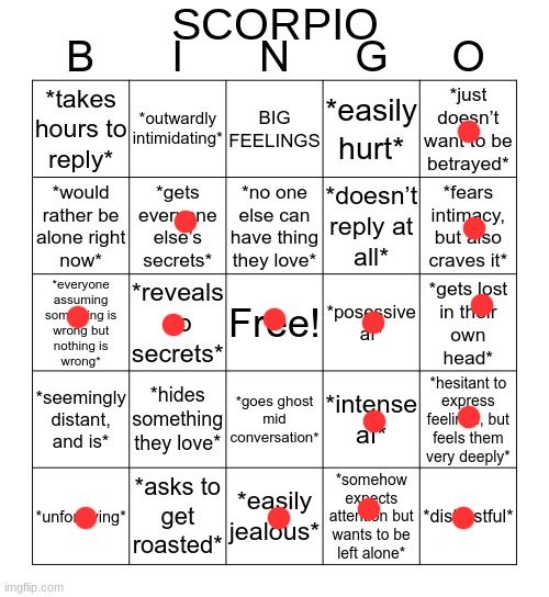 Scorpio Bingo | SCORPIO | image tagged in scorpio bingo | made w/ Imgflip meme maker