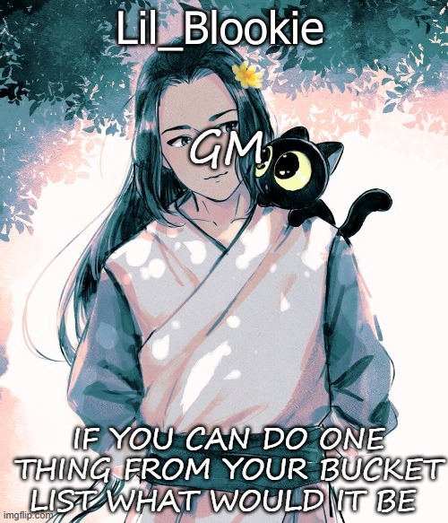 Lil_Blookie Legend of Luo xiao hei (thx bean) | GM; IF YOU CAN DO ONE THING FROM YOUR BUCKET LIST WHAT WOULD IT BE | image tagged in lil_blookie legend of luo xiao hei thx bean | made w/ Imgflip meme maker